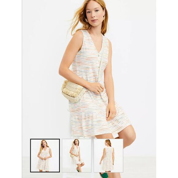 Loft Striped Button Flounce Dress Sleeveless Size XL EUC - Picture 2 of 5